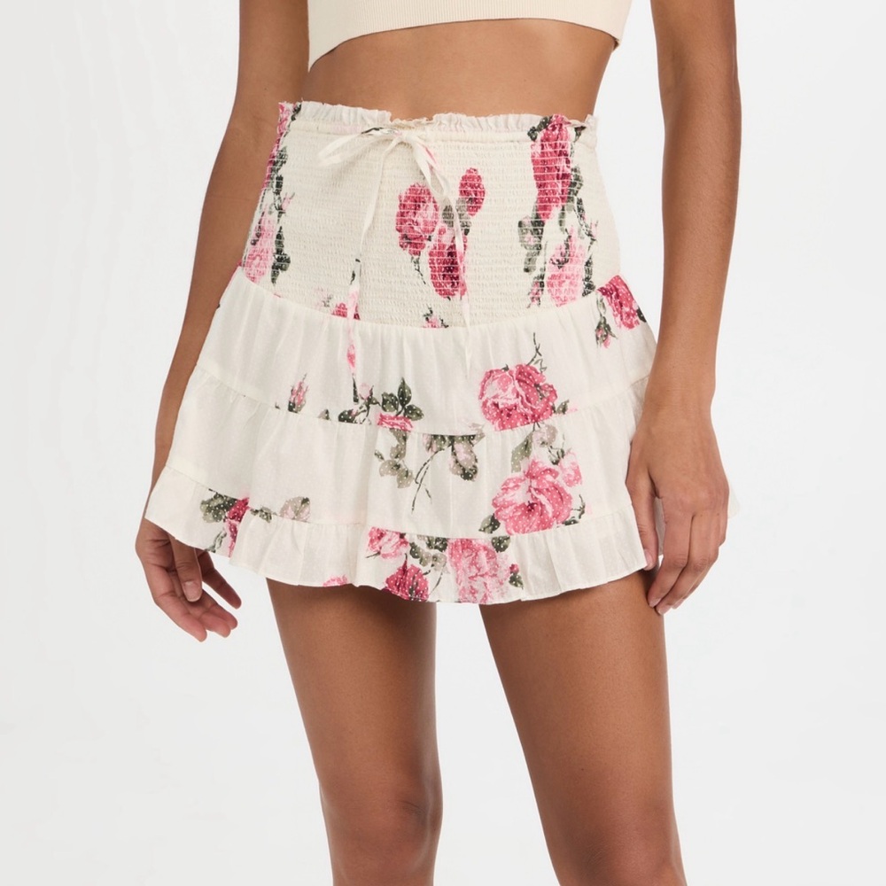 LoveShackFancy Aldana Smocked Mini Skirt